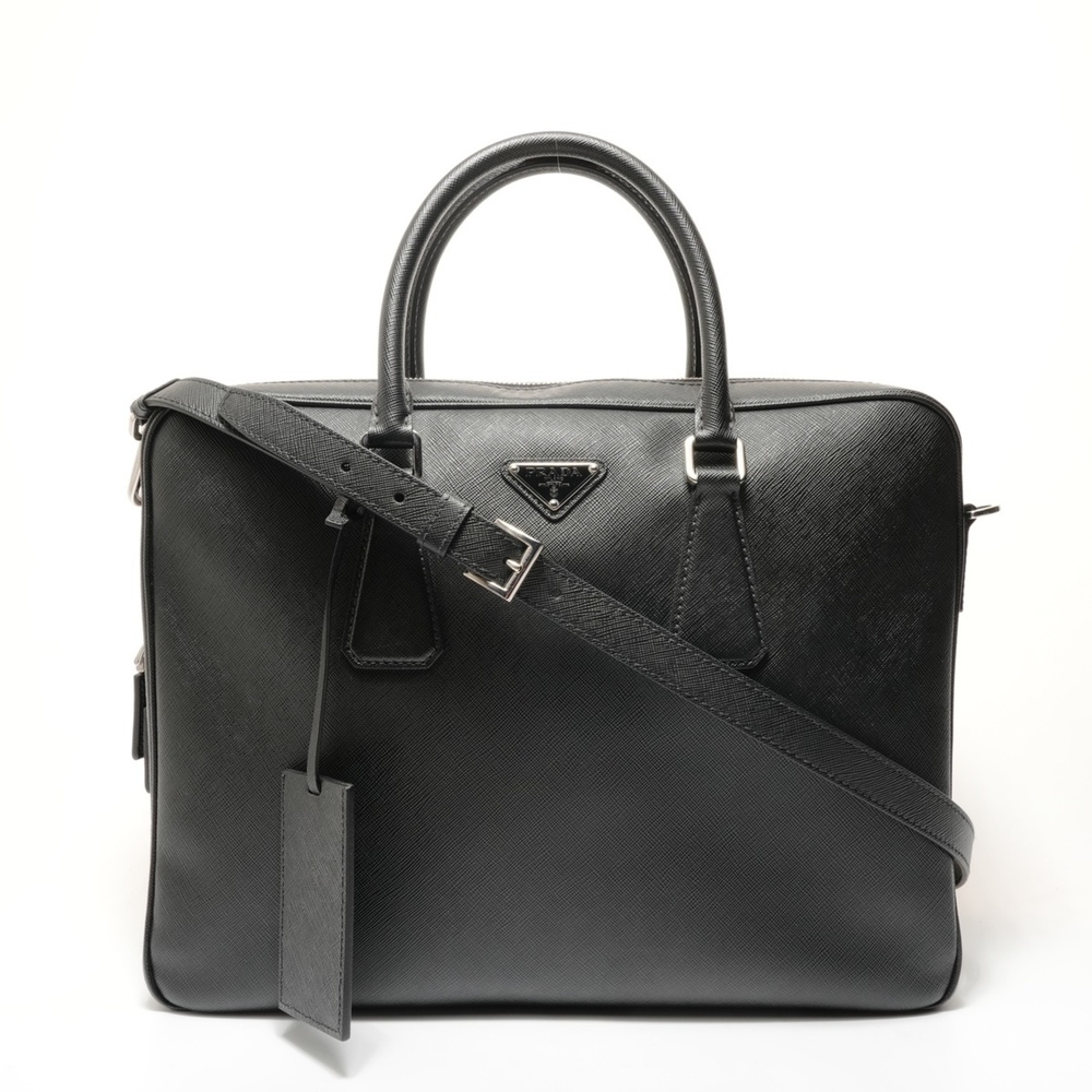 Prada Saffiano Leather Briefcase Handbag, Black